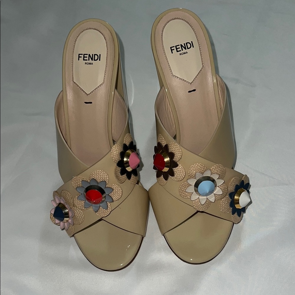 Fendi Beige Floral Embellished Women's Heels
